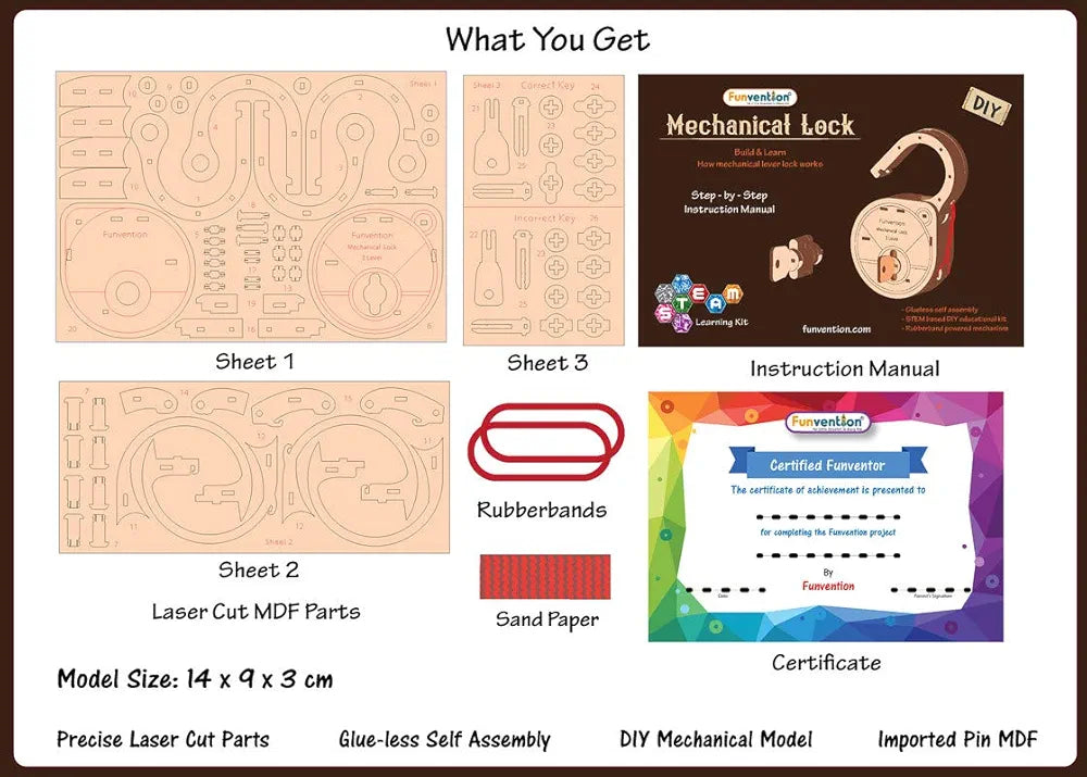 Funvention- For Little Scientist In Every for Kid Fantasy Build Working Lock Yourself Diy Mechanical Lock With Key Stem Learning Utility 