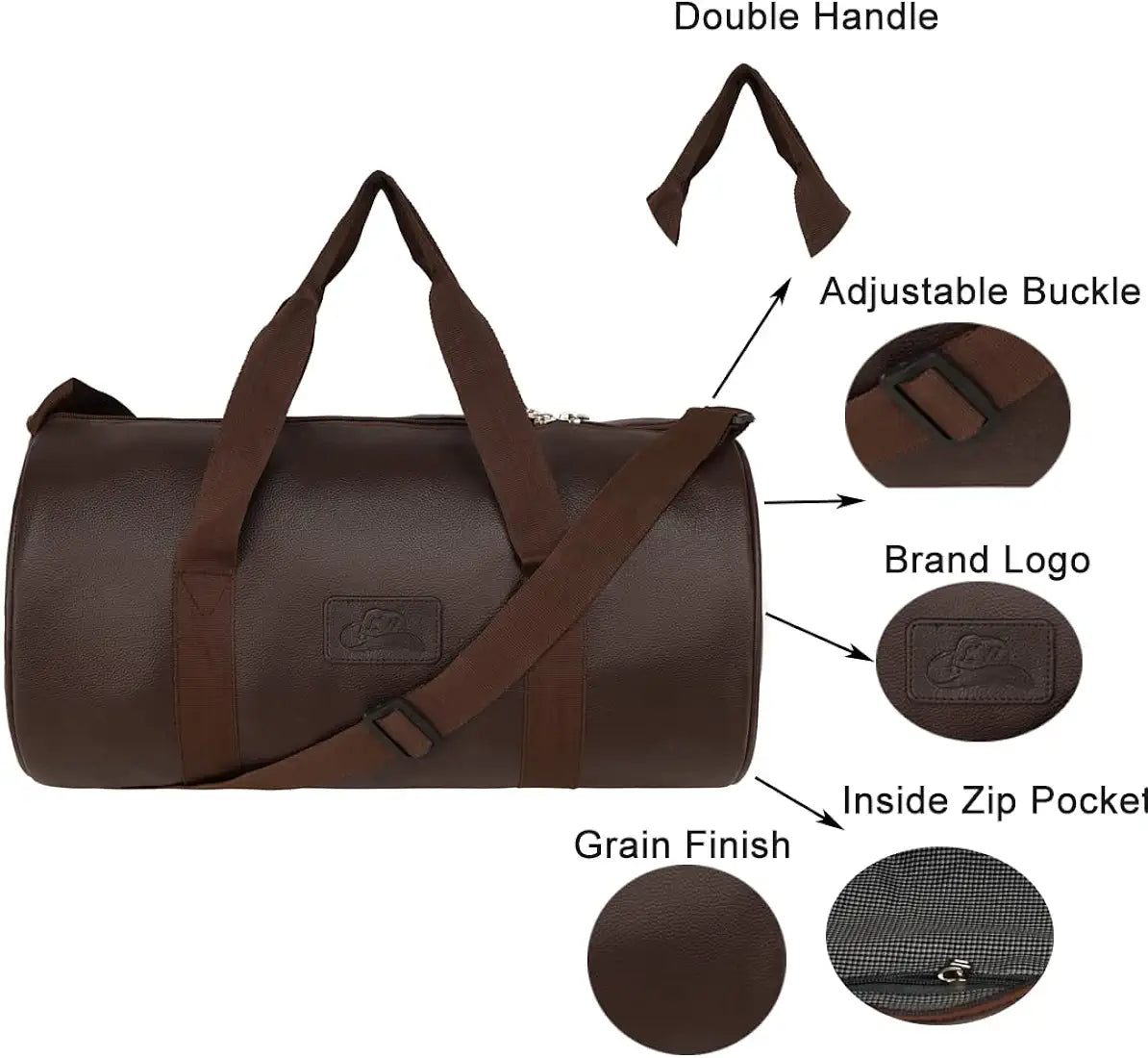 Leather World Vegan Leather 24 Cms Duffle/Shoulder/Gym Bag for Men & Women Brown Travel Friendly Bag Gifts for Men