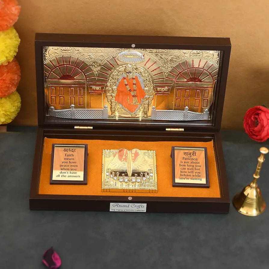 Jaipur Ace Shirdi Sai Baba Gold Plated Charan Paduka Yantra With Wooden Box