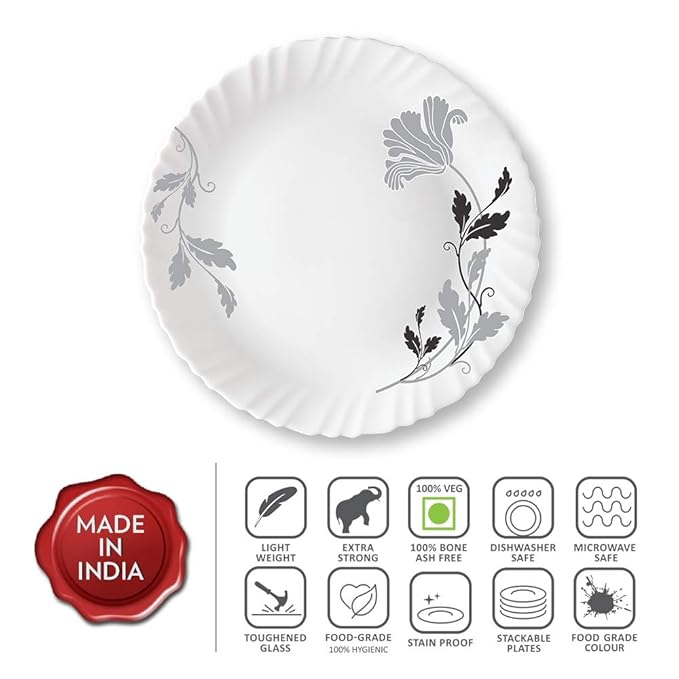 Larah by Borosil Opalware Full Plate | 11 Inch | White | Set of 6