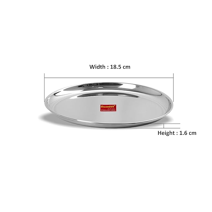 Sumeet Stainless Steel Heavy Gauge Shallow Salad Plates 18.5 cm Set of 6pc