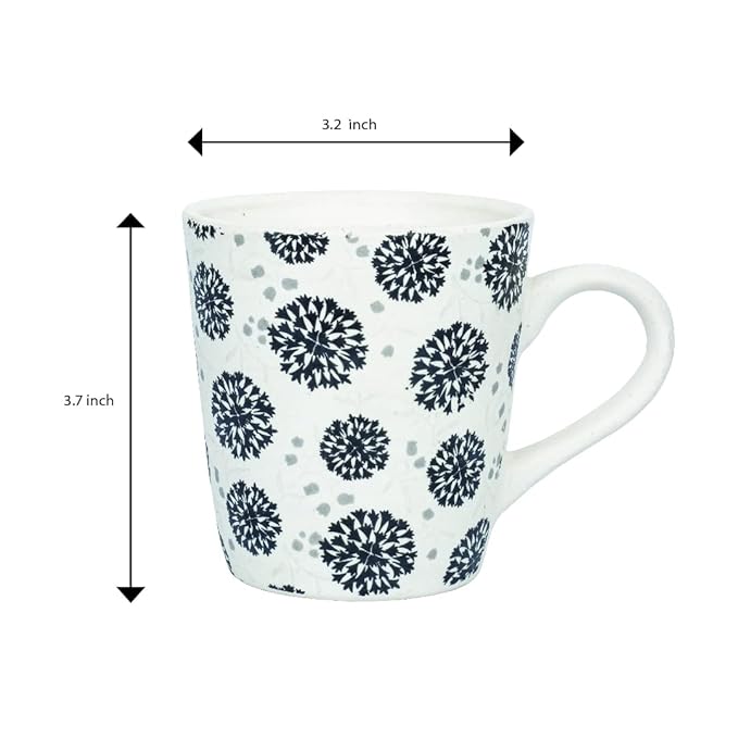 Femora Decal Stoneware Coffee Mugs | 320 Ml | Floral Cracker | Set of 2 | Dishwasher Safe