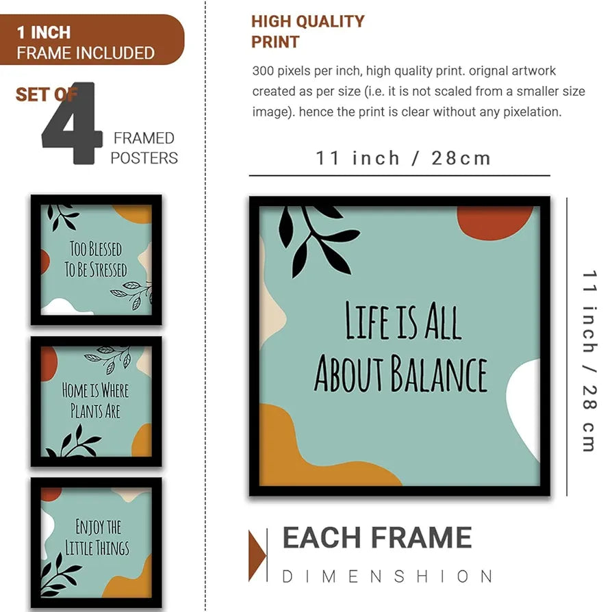 Kotart Engineered Wood Life Is All About Balance Motivational Quotes Frames Set Of 4