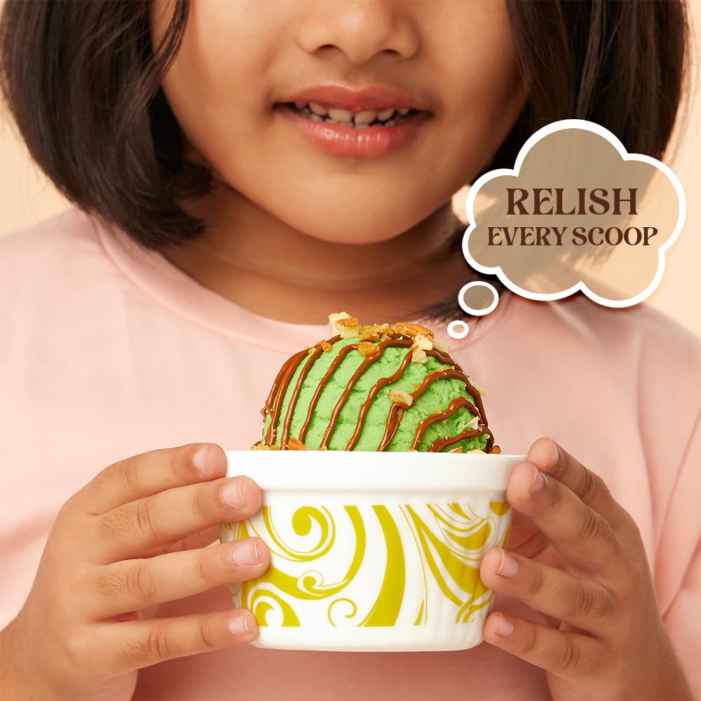 Larah by Borosil Frosty Green Ice Cream Bowl/Dessert Set | Set of 6