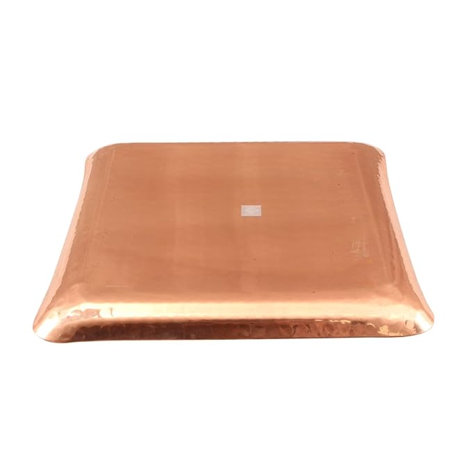 Indian Art Villa Hammered Square Shaped Pure Copper Tray Plate | 10 Inch - 339 gms
