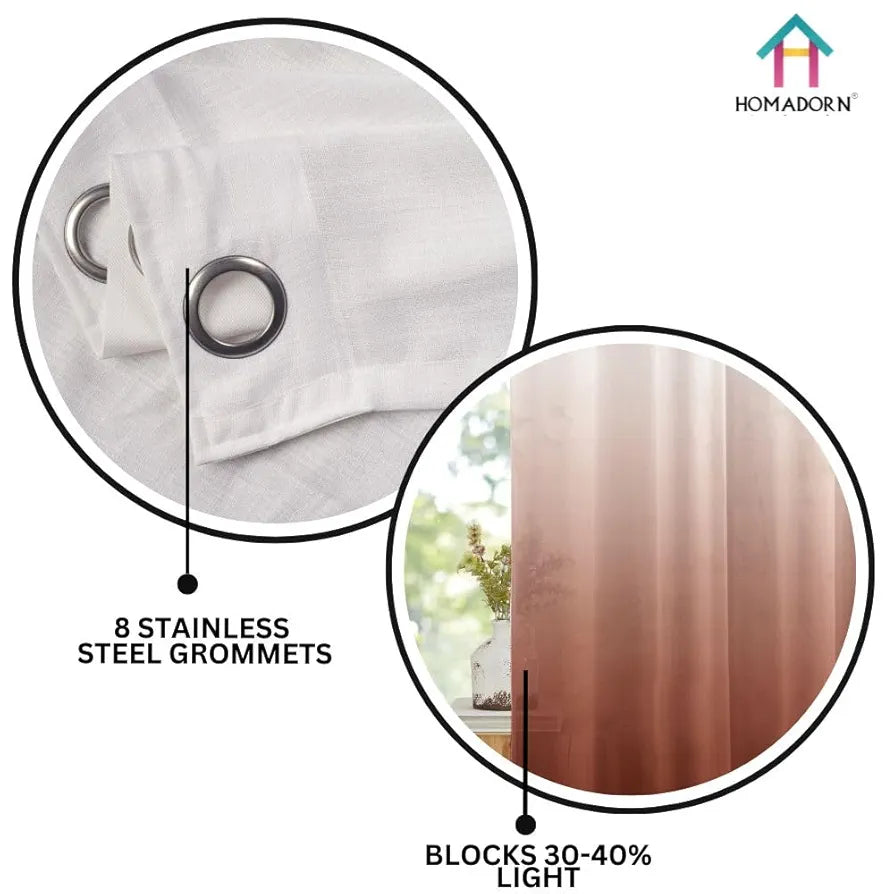 Homadorn Ombre Printed Linen Textured Sheer Curtains Off White
