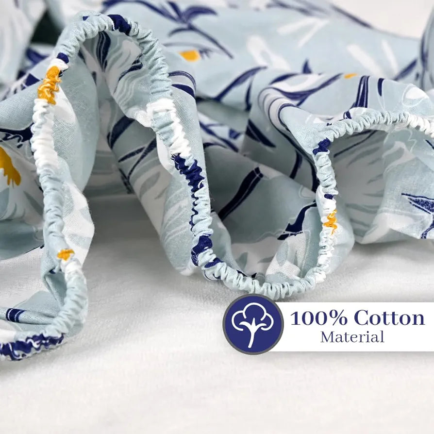 Divine Casa Floret 100% Cotton Double Fitted Bedsheet 144 TC Colour Water Orchid