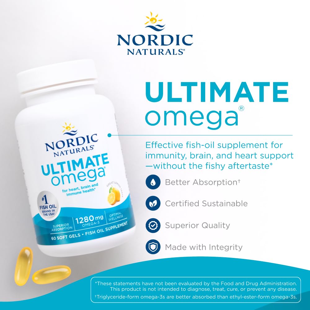 Nordic Naturals Ultimate Omega 3 Lemon Flavour Fish Oil Softgels - 120 softgels