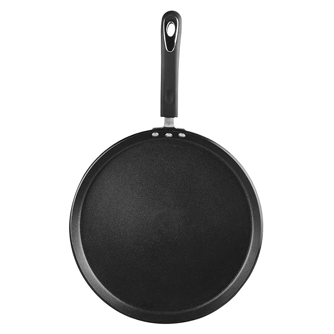 Vinod Hanos Non-stick Dosa Tawa 30cm Diameter, Hard Anodised Non-stick Coating With Bakelite Riveted Handle - 5.25 mm Thickness | Black