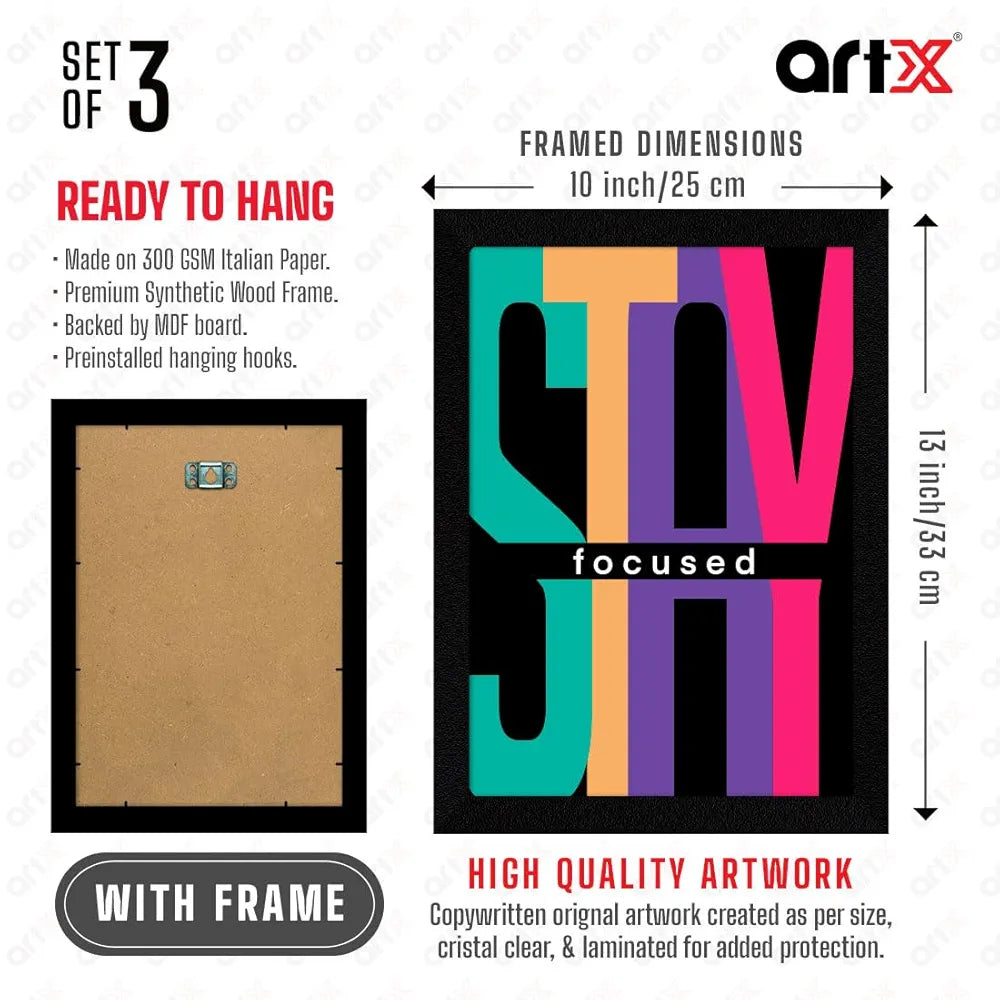 ArtX Paper Never Settle Motivational Quotes Wall Frames Set of 3