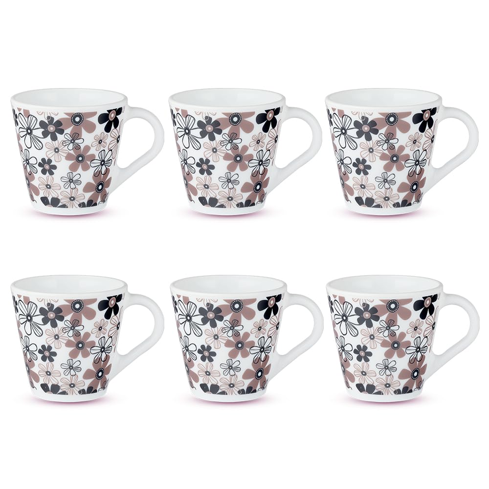 Larah by Borosil Novelty Series Macy Opalware Mug | Set of 6 Tea/coffee Mugs | 110 Ml Each