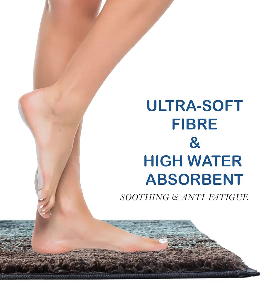 Luxe Home Bath Mat Super Soft Anti Skid Slip Water Soak Washable Oyster Door Mats Colour Burnt Green (Pack of 2)