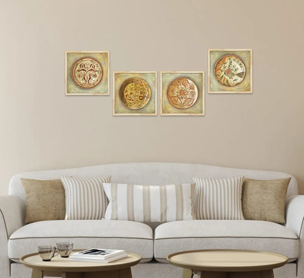 ArtX Paper Abstract Wall Art Painting Framed Paintings Circular Set of 4