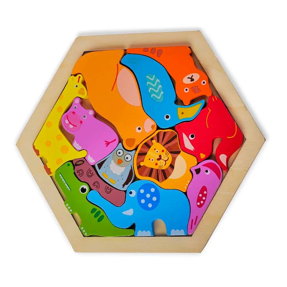 KIDS KINDLY Wooden Wild Animal Puzzle for Kids, Jigsaw Sorting Game, Montezsori Puzzle Toy for Toddlers, Shapes Puzzles for Kids, Birthday Gift for Boys & Girls Age 3 4 5 Years
