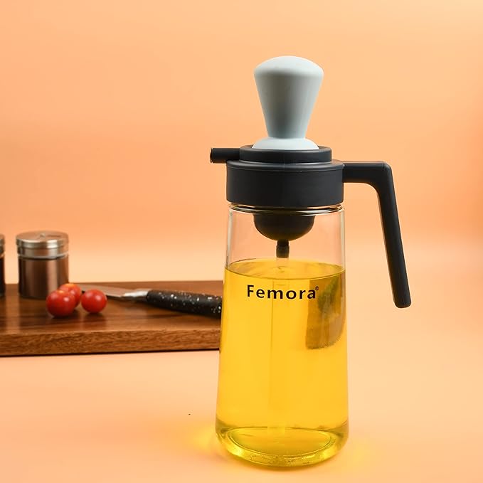 Femora Glass Oil Dispenser Bottle With Silicone Brush & Dropper | 550 Ml | Pack of 1 | Multicolor