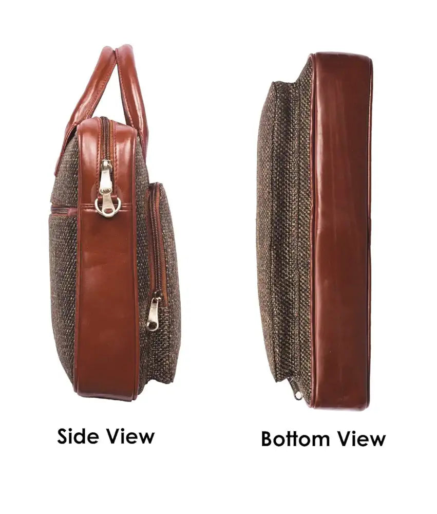 Zouk Laptop Bag for Women Ideal Jute & Vegan Leather Office Bags for Ladies