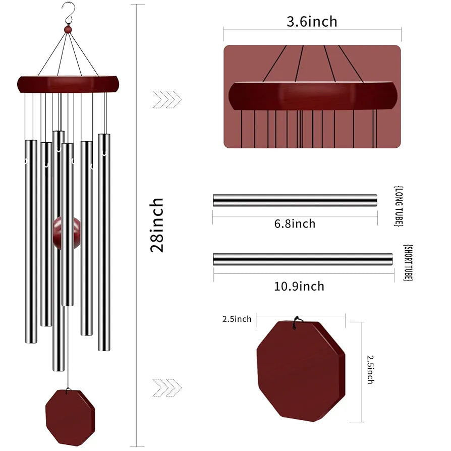 Memorial Wind Chimes Outdoor Large Deep Tone Wind Chime with 6 Tuned Tubes Elegant Chime