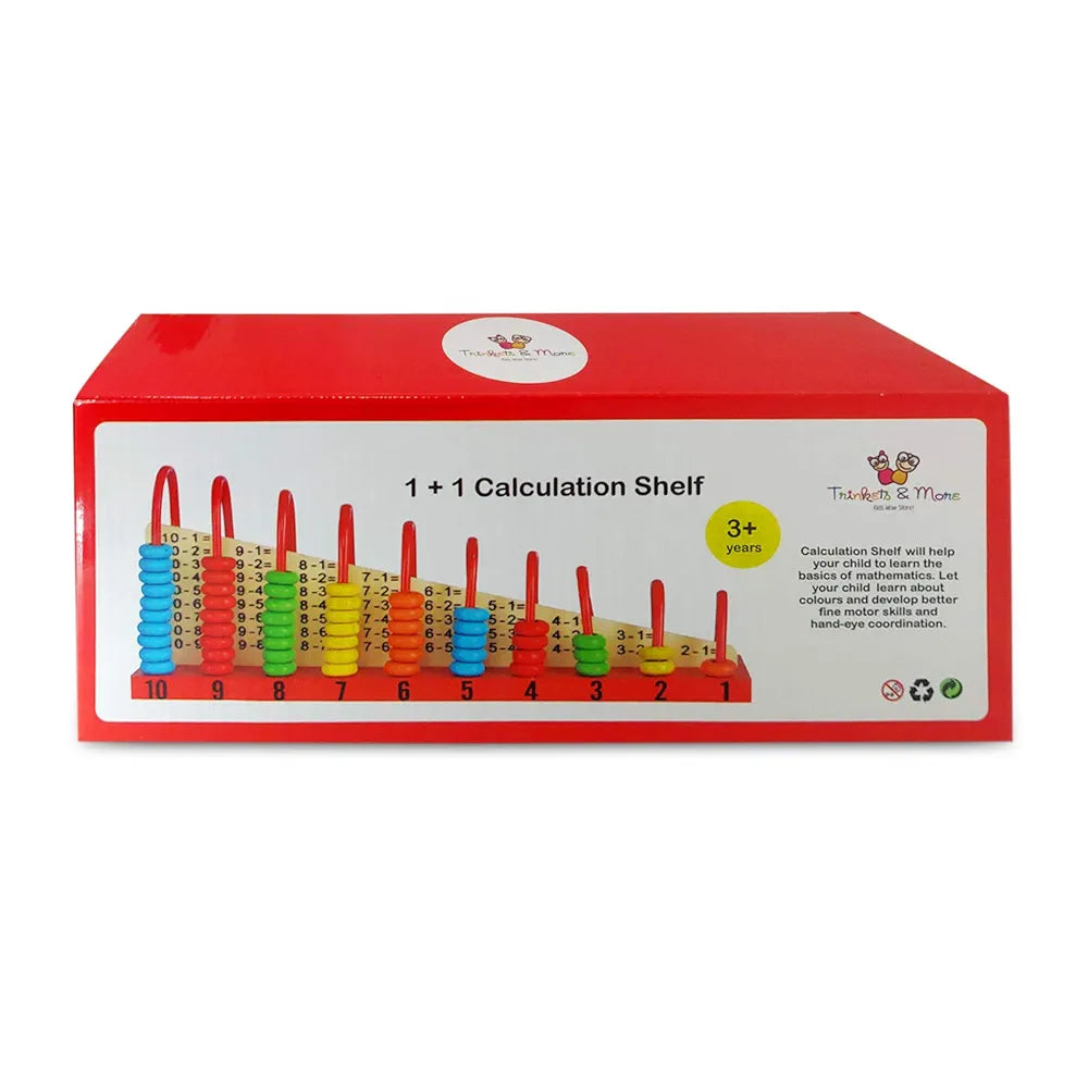 Trinkets & More® - Wooden Calculation Shelf | Abacus Counting Addition Subtraction | Maths Learning Early Educational Kit Toy for Kids 3+ Years 