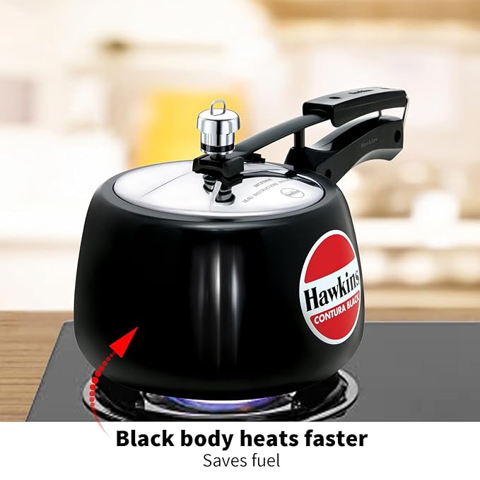 Hawkins 3 Litre Contura Black Pressure Cooker Hard Anodised Inner Lid Handi Cooker Black