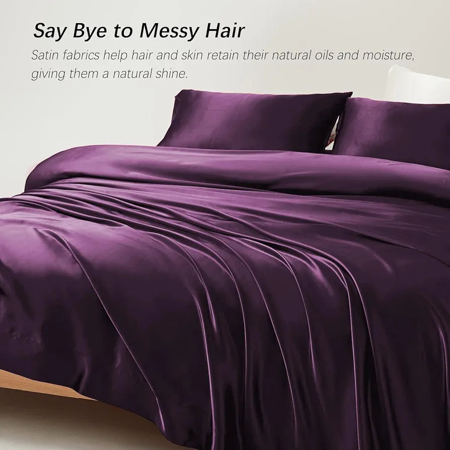 Cloth Fusion Satin Bedsheet for Queen Size Bed Set of 1 Satin Sheet 2 Pillow Covers Wine