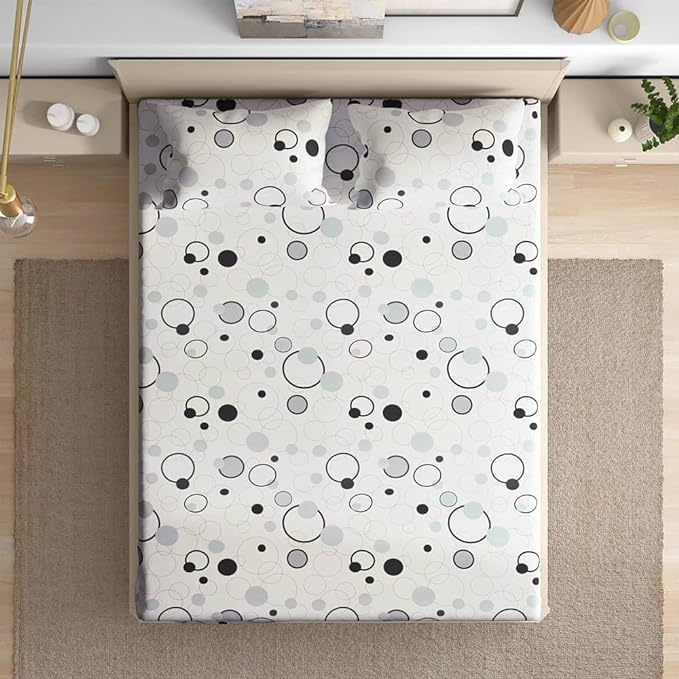 Wakefit Bedsheet For King Size Bedsheet King Size Bed 2 Pillow Covers Elastic Fitted Sheet Bubbles White Colour