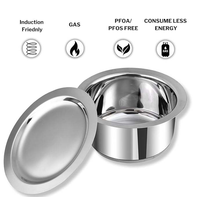 Vinod Stainless Steel 3 pc Tope Set with Capacity of 1.4 litres, 1.8 litres & 2.2 litres with Stainless Steel Lids