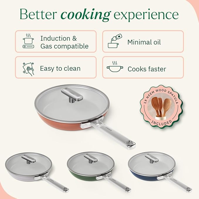 Ember Cookware Arcilla Ceramic Non-stick Egg Pan 20cm | Glass Lid | Stainless Steel Handle | Terracotta