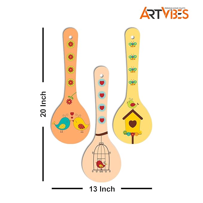 Artvibes Madhubani Art Wooden Wall Hanger for Home | Set of 3 | Multi 9