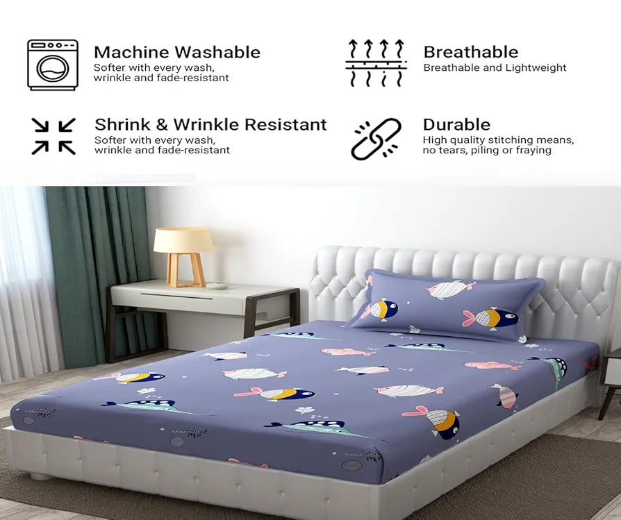 Fresh From Loom Glace Cotton Wrinkle Free Soft Hypoallergenic Bed Sheet Cartoon Printed Single Bedsheet For Kids With One Pillow Cover 144 tc Grizzlies