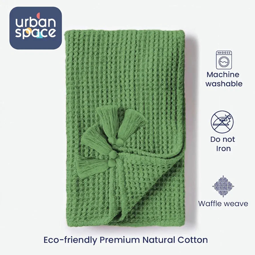 Urban Space Cotton Waffle Throw Blanket, Soft Decorative Throw for Living Room, Sofa, Chair and Couch, Handmade,Reversible and Breathable Throw Waffle Sage Green