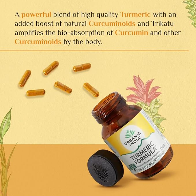 Organic India Turmeric Formula Bottle | Strong Anti-inflammatory | Enhances Skin, Bone, and Joint Health - 60 Capsules