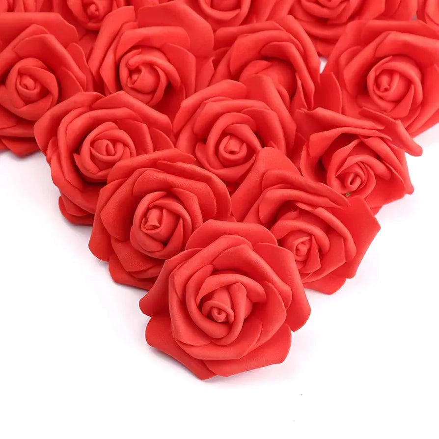 100 Pcs Artificial Flowers Roses Flower Heads Coral Red Foam Fake Roses