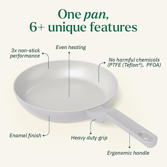 Ember Cookware Arcilla Ceramic Non-stick Egg Pan 20cm | Glass Lid | Matching Handle | Florence Series | Grey