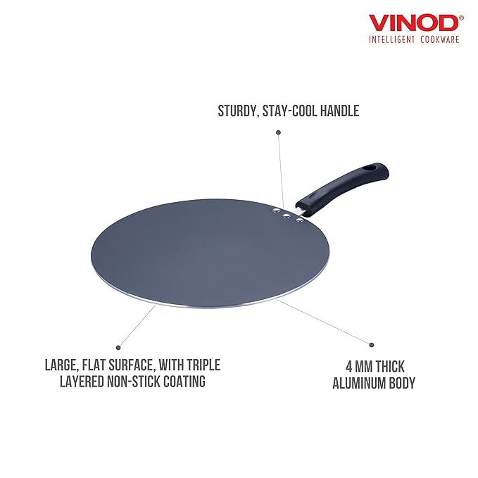Vinod Zest Aluminium Non Stick Flat Multi Tawa - 32.5 cm | Triple Layer Ceramic Coating | 4mm Extra Thick Roti Tawa