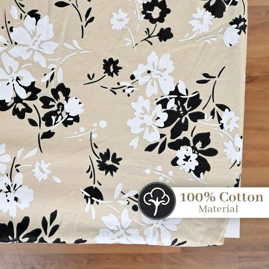 Divine Casa Floret 100% Cotton Double Fitted Bedsheet 144 TC Colour Ivory Sunflowers