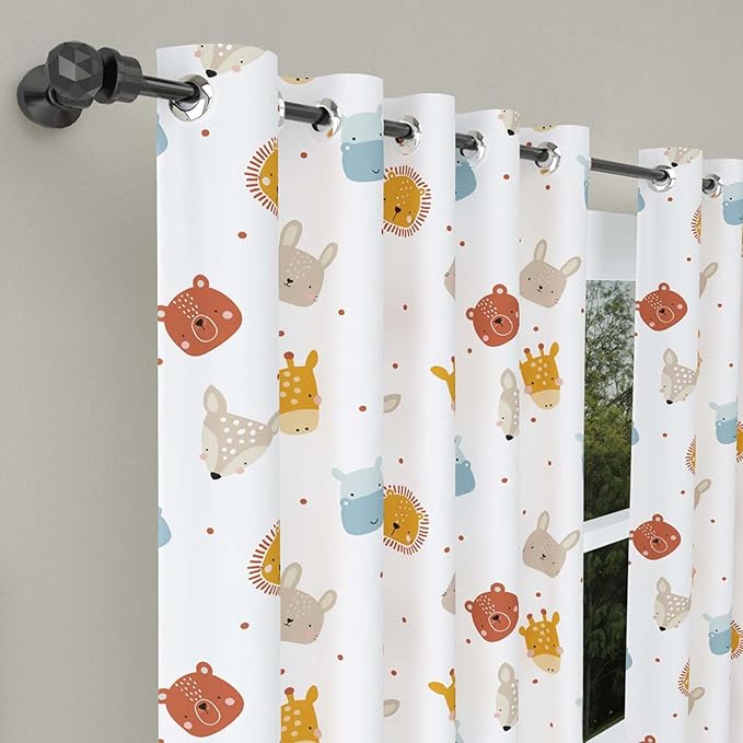 Haus & kinder Cotton Curtains Set of 2 for Bedroom Window Door Curtains | Colour Furry Smiles