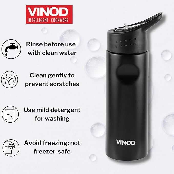 Vinod Snappy Stainless Steel Single Wall Vacuum Insulated Water Bottle - 750ml | Ergonomic Sleek Design