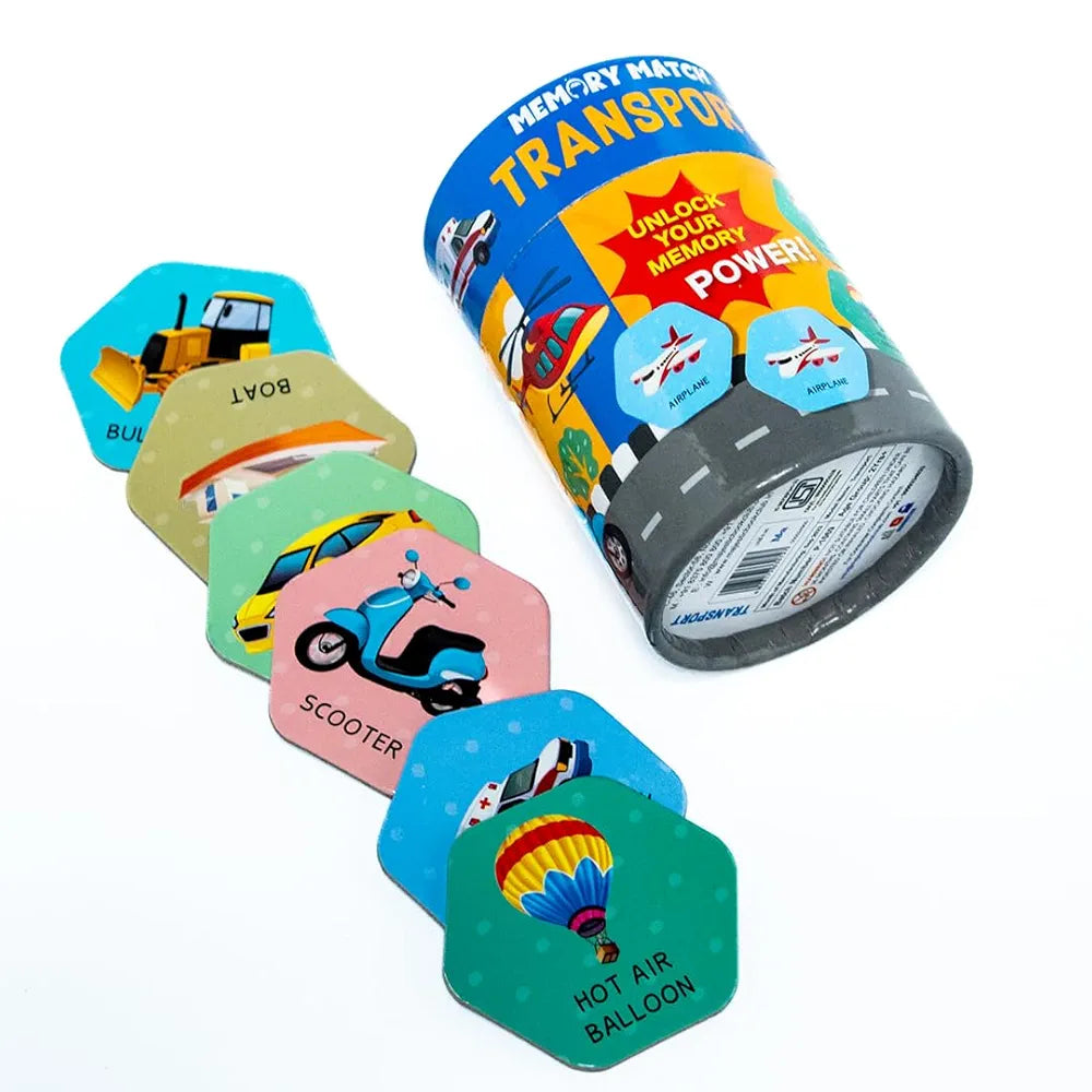 THE BOOK TREE Memory Match Game: Transport – 24 Durable Cards, 12 Vehicle-Themed Pairs, Brain-Boosting Educational Game for Kids, Toddlers, and Families
