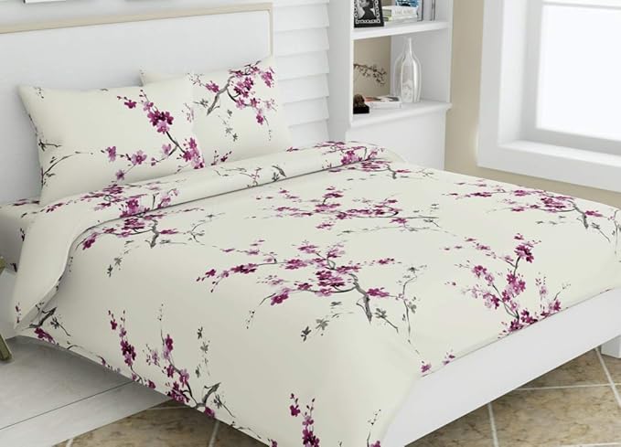 Haus & kinder Cotton Queen Size Bedsheet for Double Bed 186 TC Bed Sheet Double Bed Floral Grace (Eleganza Pink)