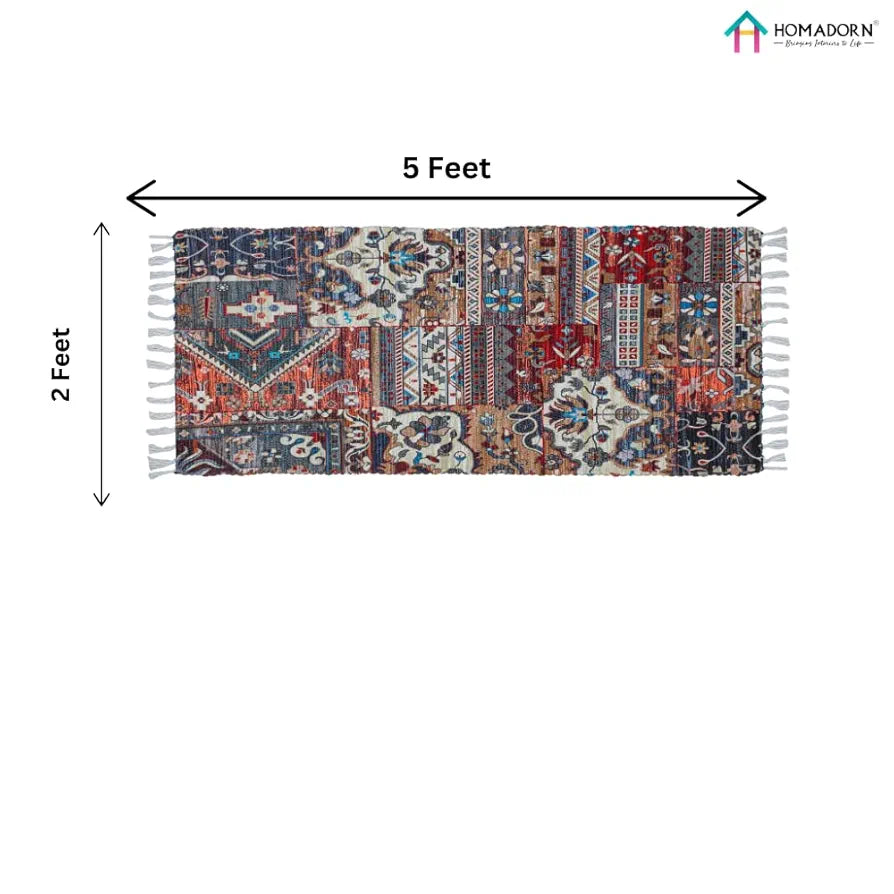 Homadorn Handmade Printed Modern Dhurrie/Rugs/Carpet Colour Multicolor