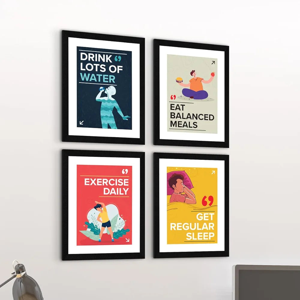 ArtX Paper Big Health Quotes Wall Frame Art PaintingAXF00117-MOT Set of 4