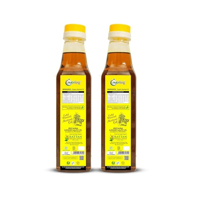Nutriorg Cold Pressed Organic Mustard Oil -  500 ml (Pack of 2)