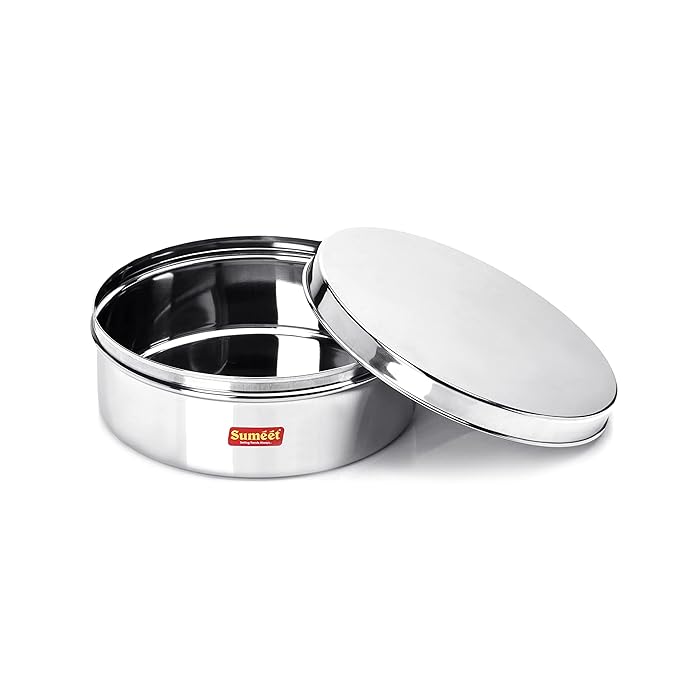 Sumeet Stainless Steel Flat CanisterPuri Dabba Storage Container (2.1Ltr) (20.5cm) Silver