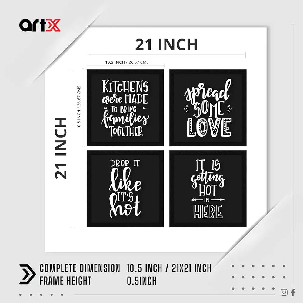 ArtX Kitchen Food Motivational Funny Quotes AXJ00133-FOD Framed Paintings PostersSet of 4