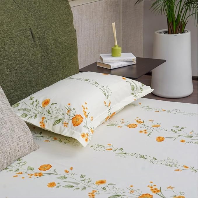 Urban Space Serene Cotton Bedsheet for Double Bed 2 Pillow Covers (Colour Veil Bloom Yellow)