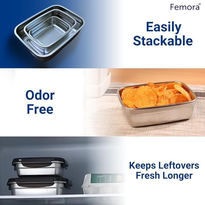 Femora High Steel Rectangle Heavy Duty Airtight Leakproof Unbreakable Lunch Box | Storage Container With Lock Lid | 350 Ml