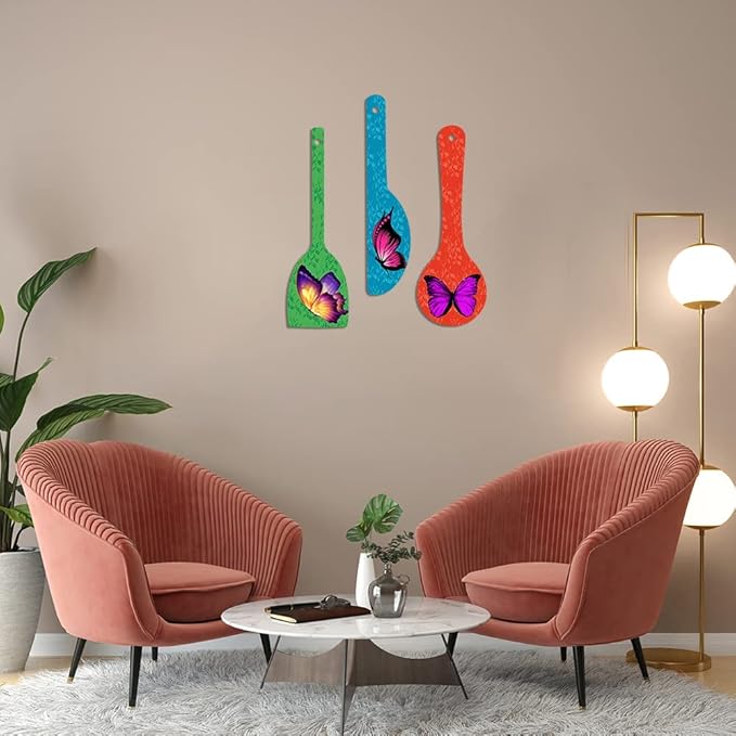 Artvibes Beautiful Butterfly Wooden Wall Hanger for Home | Set of 3