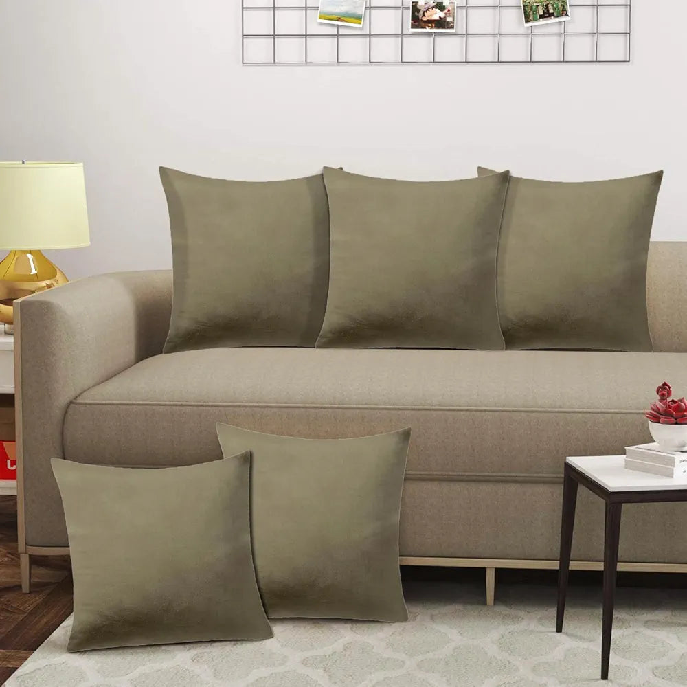 Cloth Fusion Velvet Sofa Cushion Cover Set of 5 Luxurious Cushion Cover Ash Brown