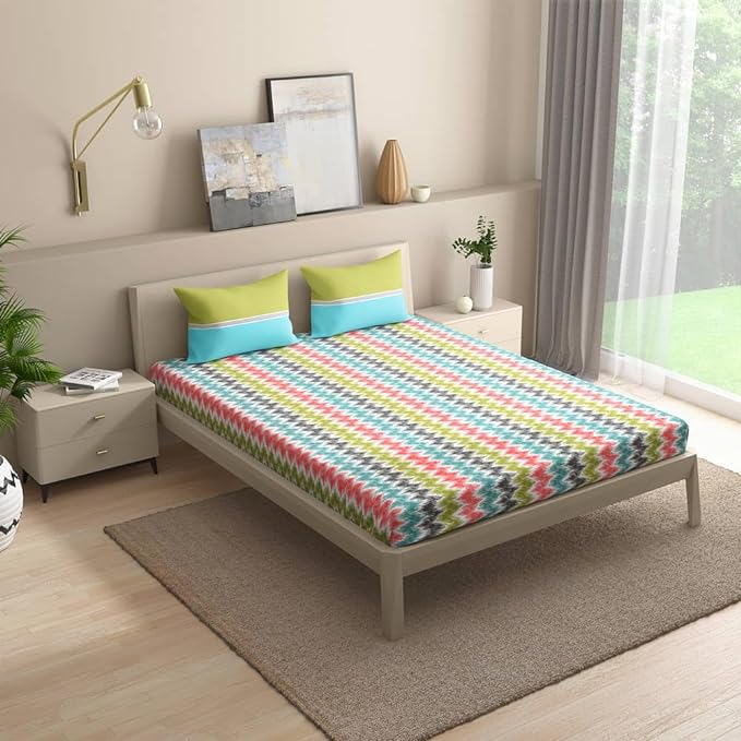 Wakefit Bedsheet For King Size Bedsheet King Size Bed Cotton 2 Pillow Covers Elastic Sheet Parisa Colour