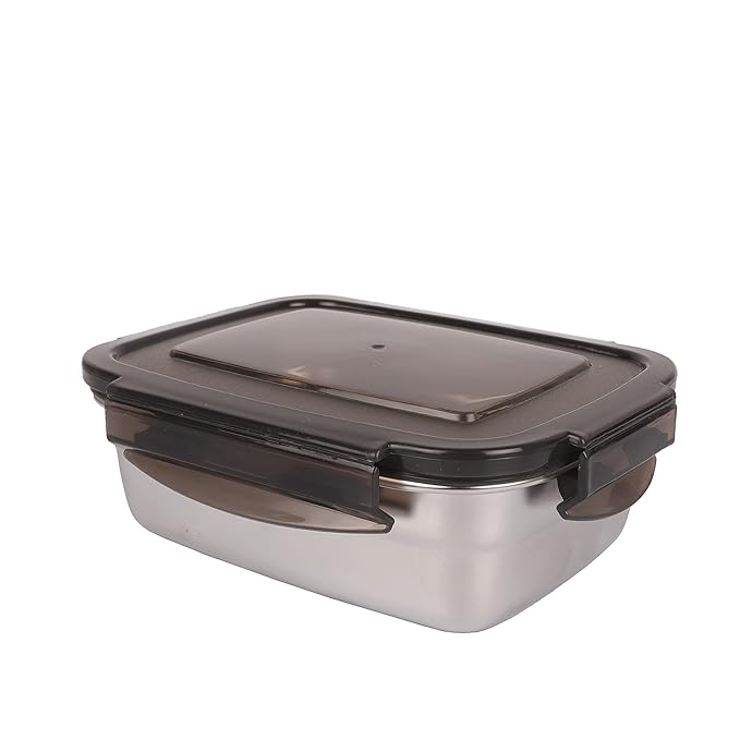 Femora High Steel Rectangle Heavy Duty Airtight Leakproof Unbreakable Lunch Box | Storage Container With Lock Lid | 350 Ml